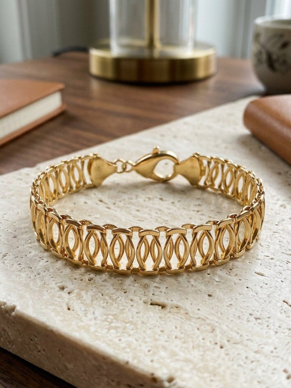 Gold Oval Link Bracelet Chain Statement Gift
